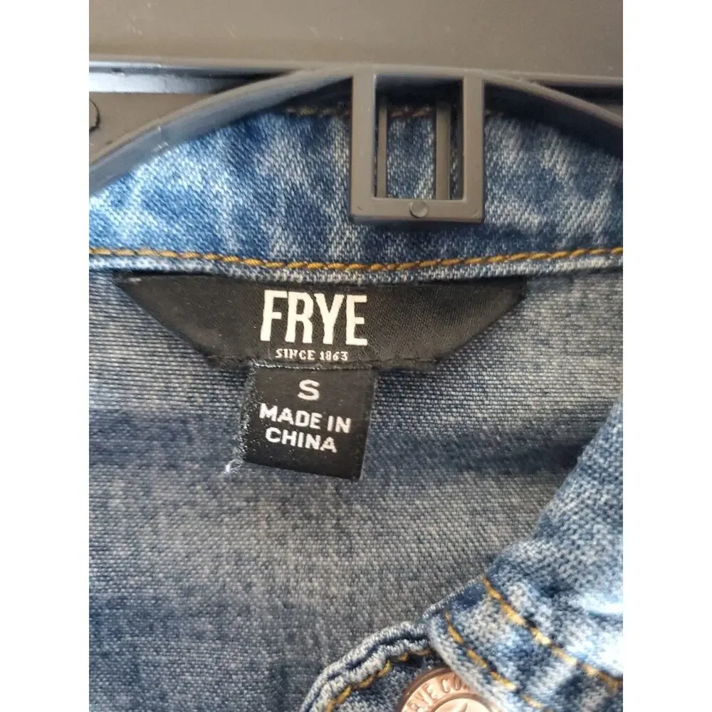 Frye Shirt Dress Women's Small Blue Denim Long Sleeve Button Front Tunic Pockets - Picture 3 of 15